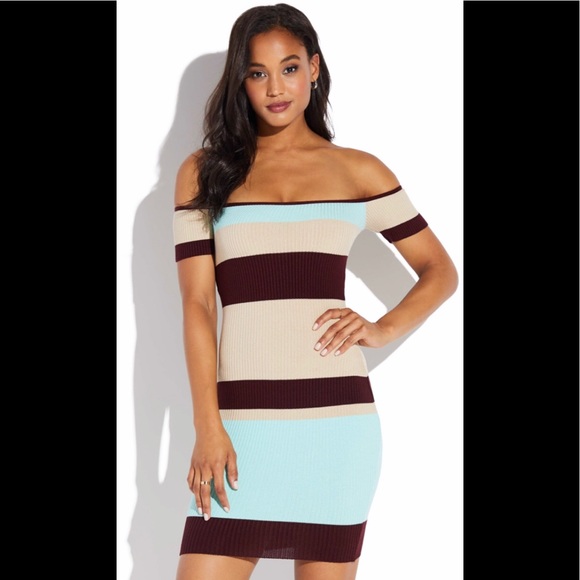 NWT JustFab Short Sleeve Color Block Knit Dress - Picture 3 of 5